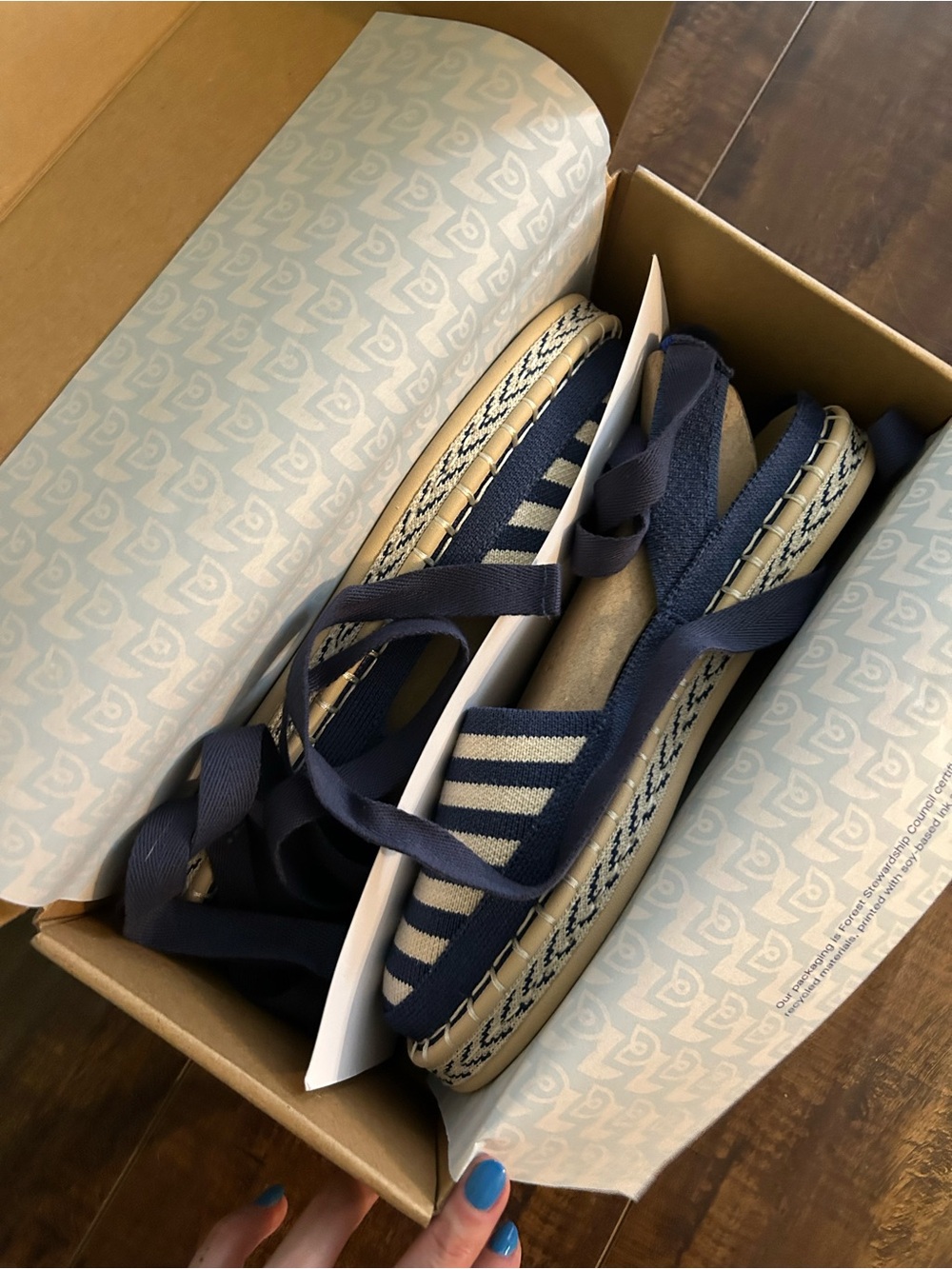 Rothy's D’Orsay 

Navy and Cream Stripe Espadrille Lace-Up Flats